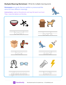 Write the multiple meaning words - Seal | Reading & Writing Worksheet