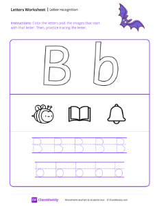 Letter Recognition (B) - Bat | Reading & Writing Worksheet