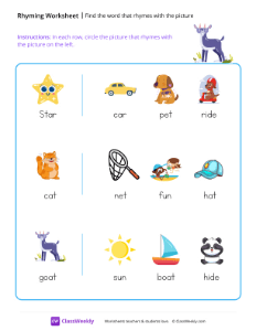 Find the word that rhymes with the picture - Goat | Reading & Writing Worksheet