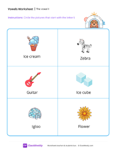 The vowel I - Igloo | Reading & Writing Worksheet