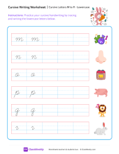 Cursive Letters M to R - Lowecase | Reading & Writing Worksheet