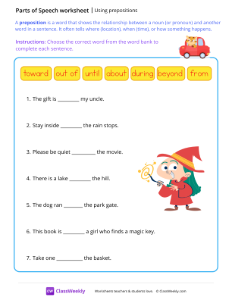 Using prepositions - Ride | Grammar Worksheet