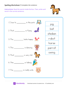 Complete The Sentence - Horsey | Reading & Writing Worksheet