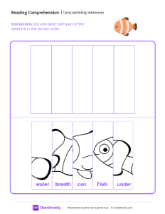 Unscrambling Sentences - Nemo | Reading & Writing Worksheet