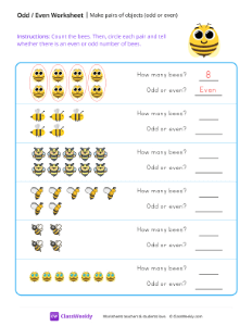 Make Pairs of Objects (odd or even) - Happy Bee | Math Worksheet