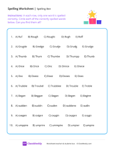 Spelling Bee - Podium | Reading & Writing Worksheet