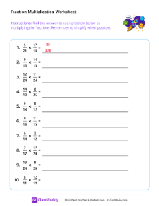 Multiply Fractions (Denominators 2-25) - Space Jam | Math Worksheet