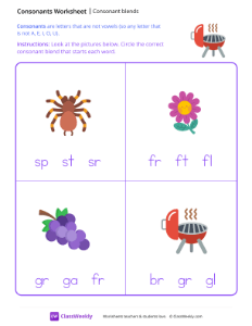 Consonant Blends - Grill | Reading & Writing Worksheet