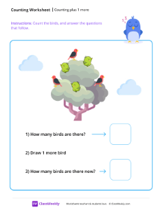 Counting plus 1 more - Birds | Math Worksheet