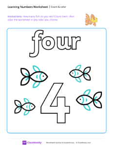 Count and Color - Four | Math Worksheet