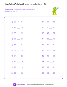 Comparing numbers (up to 100) - Dino | Math Worksheet