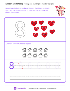 Count and Print (8) - Loving Tiger | Math Worksheet