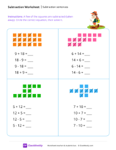 Subtraction sentences - Backpacker | Math Worksheet