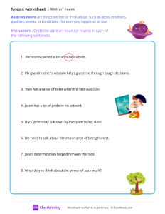 Abstract nouns - Saturn | Grammar Worksheet