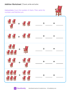 Count, write and solve (up to 10) - Chair | Math Worksheet