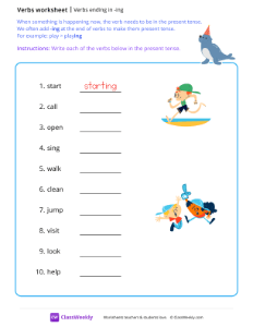 Verbs ending in 'ing' - Seal | Grammar Worksheet