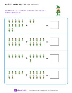 Add objects (up to 20) - Elves | Math Worksheet