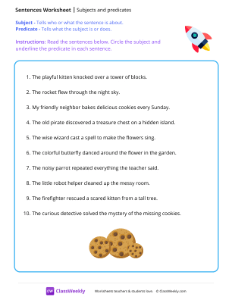 Subjects and predicates - Rocket | Reading & Writing Worksheet