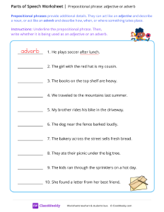 Prepositional phrase (adjective or adverb) - Soccer | Grammar Worksheet