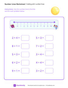 Adding With Number Lines - Moon | Math Worksheet