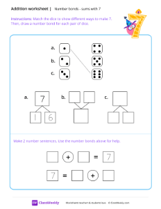 Number bonds (sums with 7) - owl | Math Worksheet