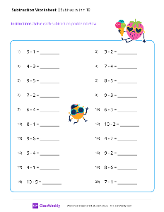 Subtract within 10 - Strawberry | Math Worksheet