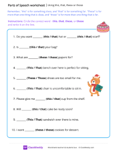 Using this, that, these or those - Cake | Grammar Worksheet