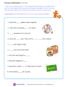 I or me - Cookies | Grammar Worksheet