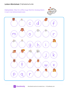 Alphabetical order - Loving Mugs | Reading & Writing Worksheet