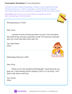 Punctuating letters - Memo | Reading & Writing Worksheet