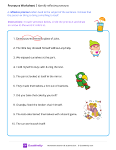 Identify reflexive pronouns - Juice | Grammar Worksheet