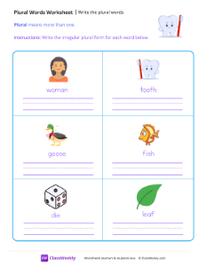 Write the plural words - Mr. Tooth | Reading & Writing Worksheet