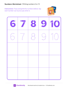 Writing numbers 6 to 10 - Books | Math Worksheet