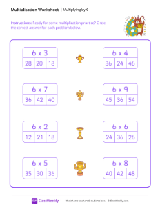 Multiply by 6 - Six Bears | Math Worksheet