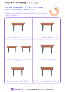 Location Prepositions (Draw the object) - Worm | Grammar Worksheet