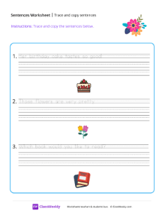 Trace and copy sentences - Flowers | Reading & Writing Worksheet