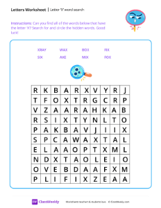 Letter X word search - Smart Search | Reading & Writing Worksheet