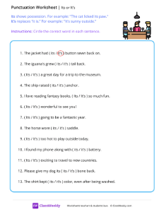 Its and It's - Dinner | Grammar Worksheet