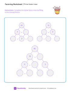 Prime Factor Trees - Popcorn | Math Worksheet