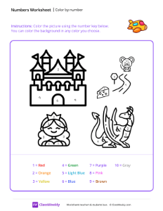 Color by Number (Dragon) - Airplane | Math Worksheet