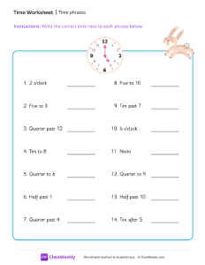 Time phrases - Rabbit | Math Worksheet