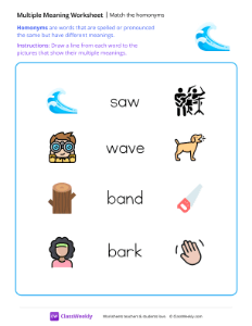 Match the homonyms - Wave | Reading & Writing Worksheet