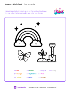 Color by Number (Rainbow) - White Rabbit Rafting | Math Worksheet