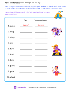 Verbs ending in 'ed' and 'ing' - Waterfall | Grammar Worksheet