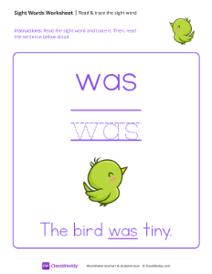 Read & trace the sight word - Was | Reading & Writing Worksheet