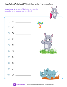 Writing 2-digit numbers in expanded form - Rhino | Math Worksheet