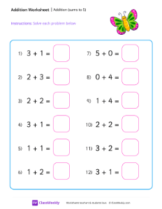 Adding within 5 - Butterfly | Math Worksheet