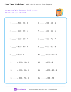 Build a 3-digit number from the parts - Calculator | Math Worksheet