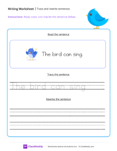 Read, trace and rewrite the sentence - Bird | Reading & Writing Worksheet