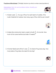 Multiply fractions by whole numbers - Cow | Math Worksheet